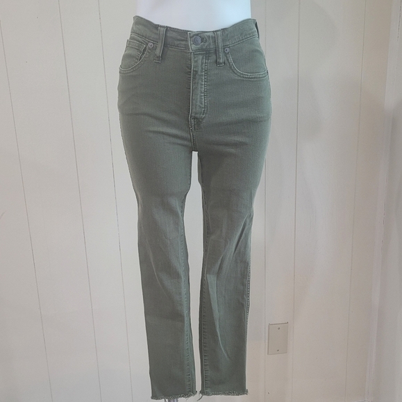 Madewell High-Rise Skinny Jeans Raw Hem Olive Moss Green Women's Size 27 - Picture 5 of 13